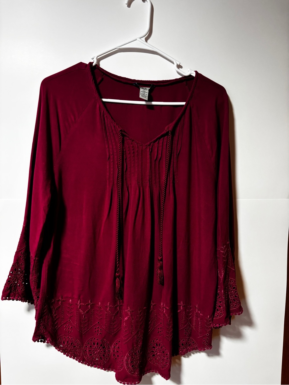 Bass Wine Boho Tunic with Embroidered Hem